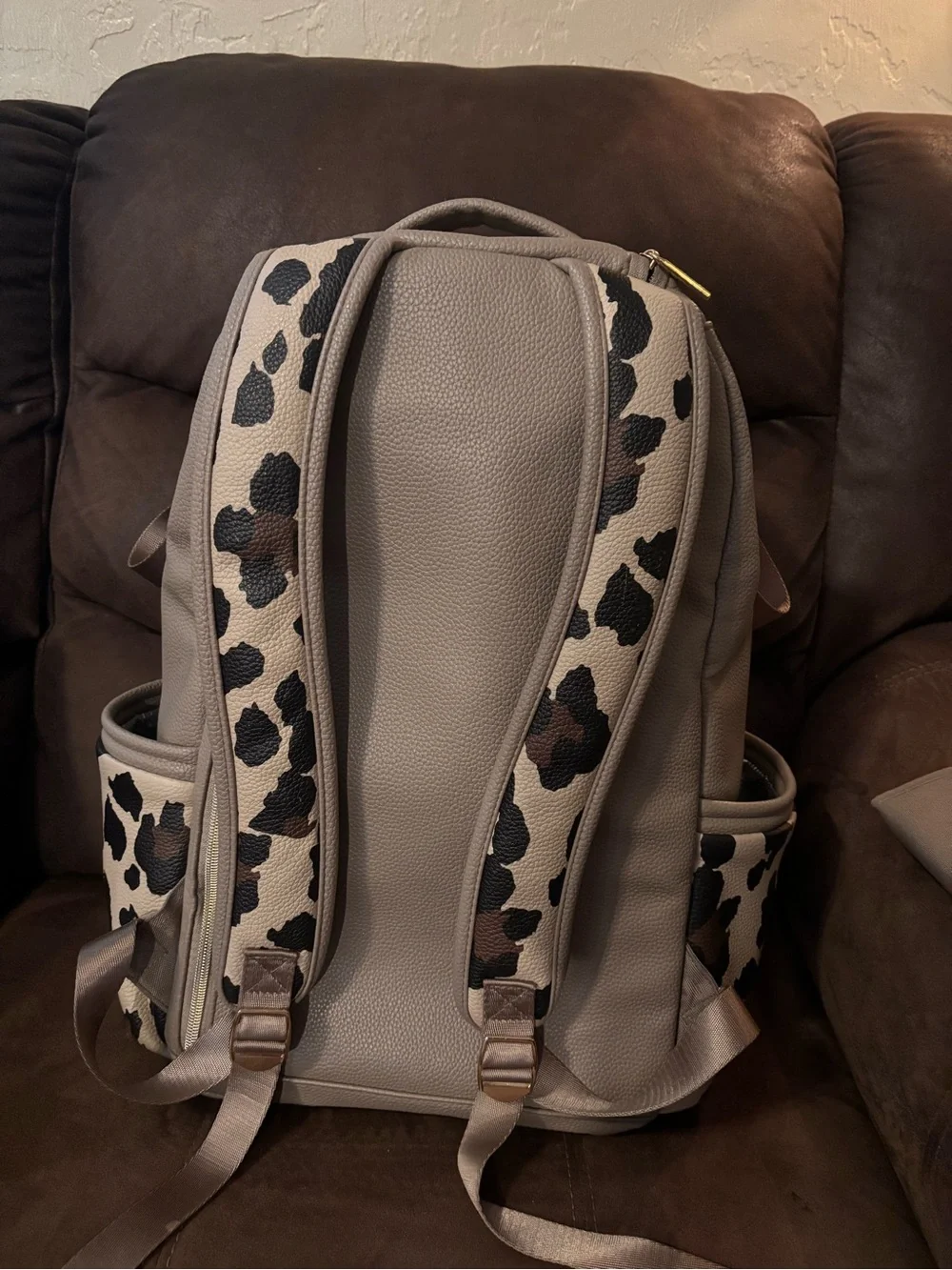 Stylish Leopard Print Beige Diaper Backpack